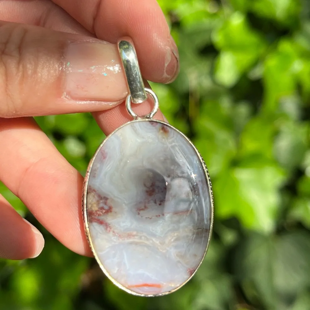 Silver plated red moss agate‎ pendant
